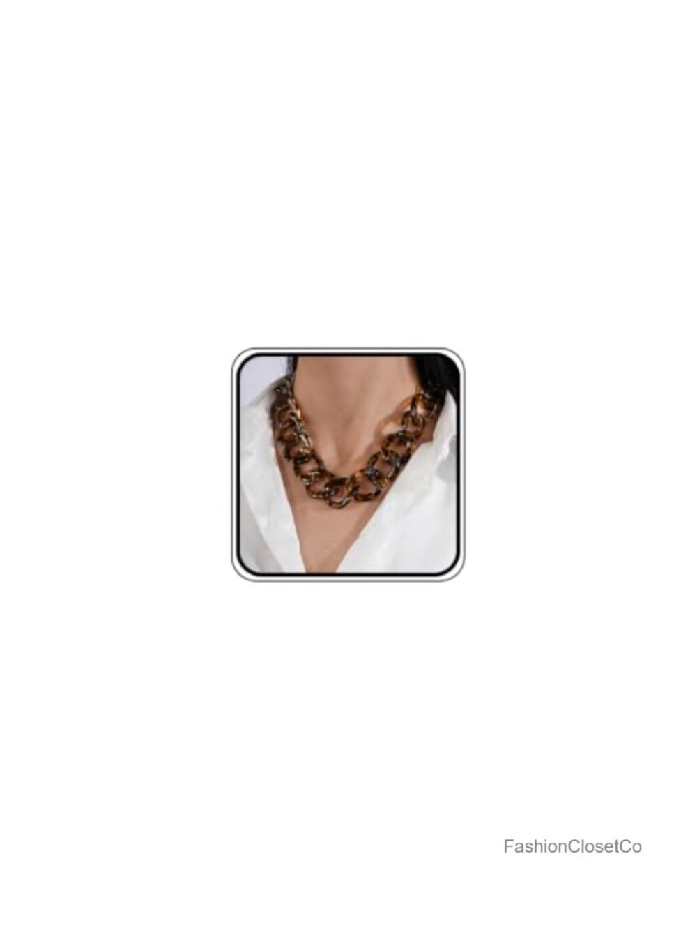 Punk Chunky Leopard Print Link Chain Acrylic Choker Necklace Oval Faux Tortoise